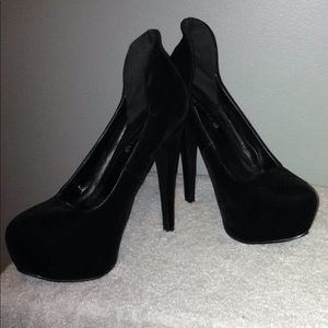 Black Faux Suede Heels